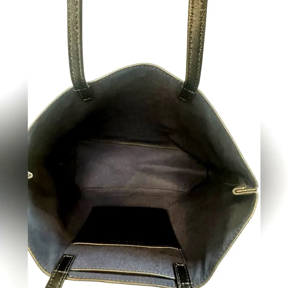 Tory Burch Black Leather Tote Bag with Gold Star Accents